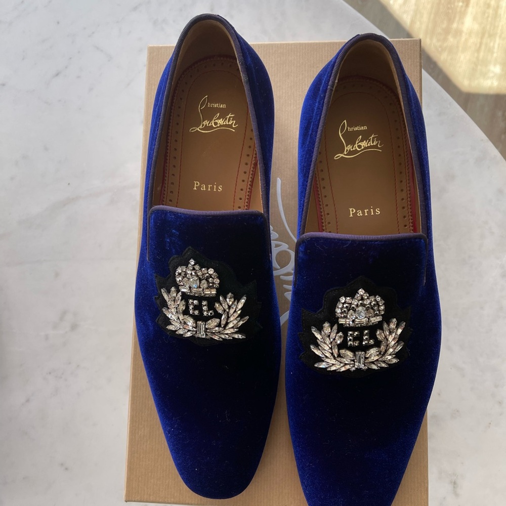 Christian Louboutin Men's Royal Blue Velvet Loafers